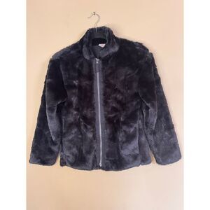 Plush Black Faux Fur Zip-Up Jacket Cozy‎ Winter Coat Kids